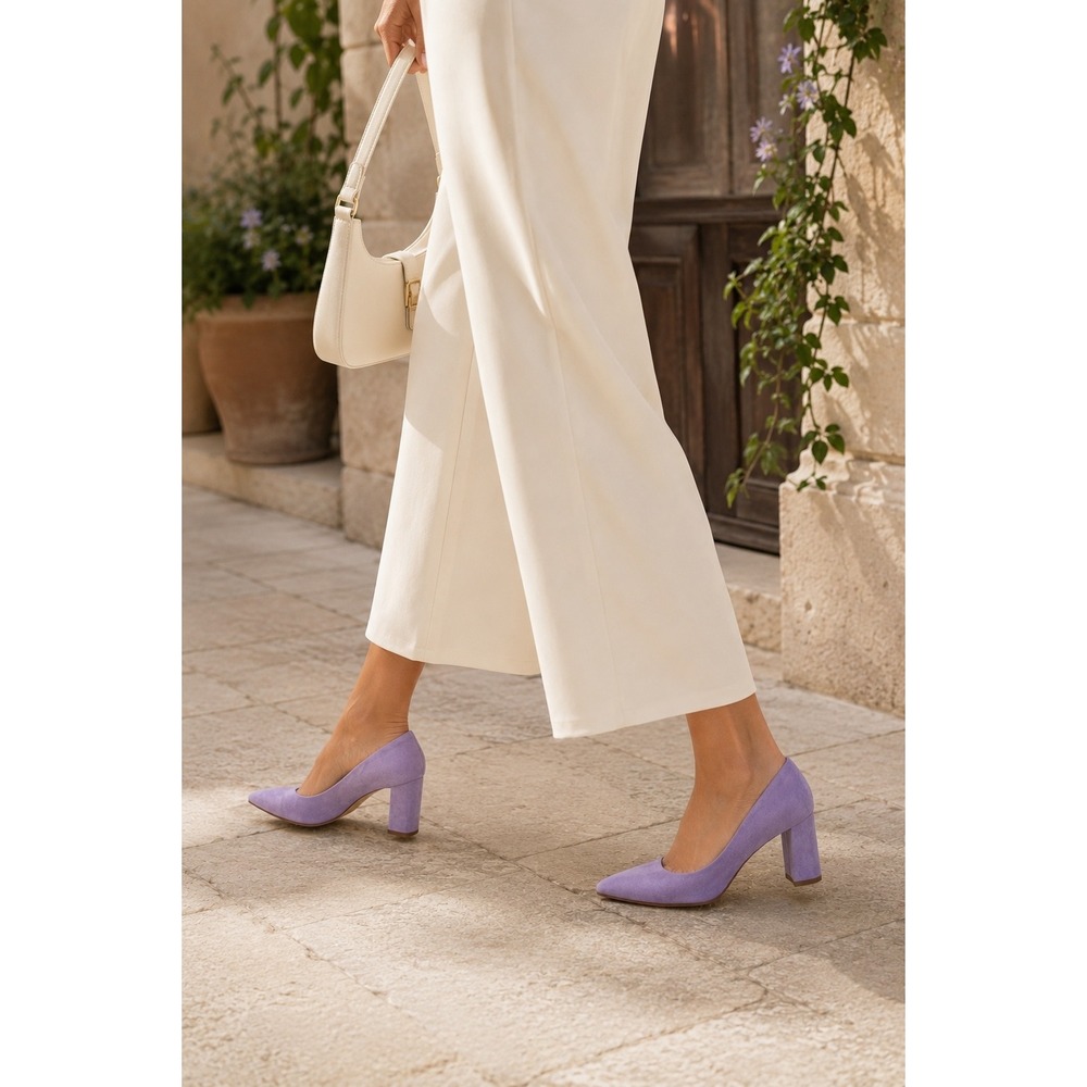 M.Gemi The Lustro 70mm Lavender Suede Block Heel Pumps Made Italy 9.5 40.5